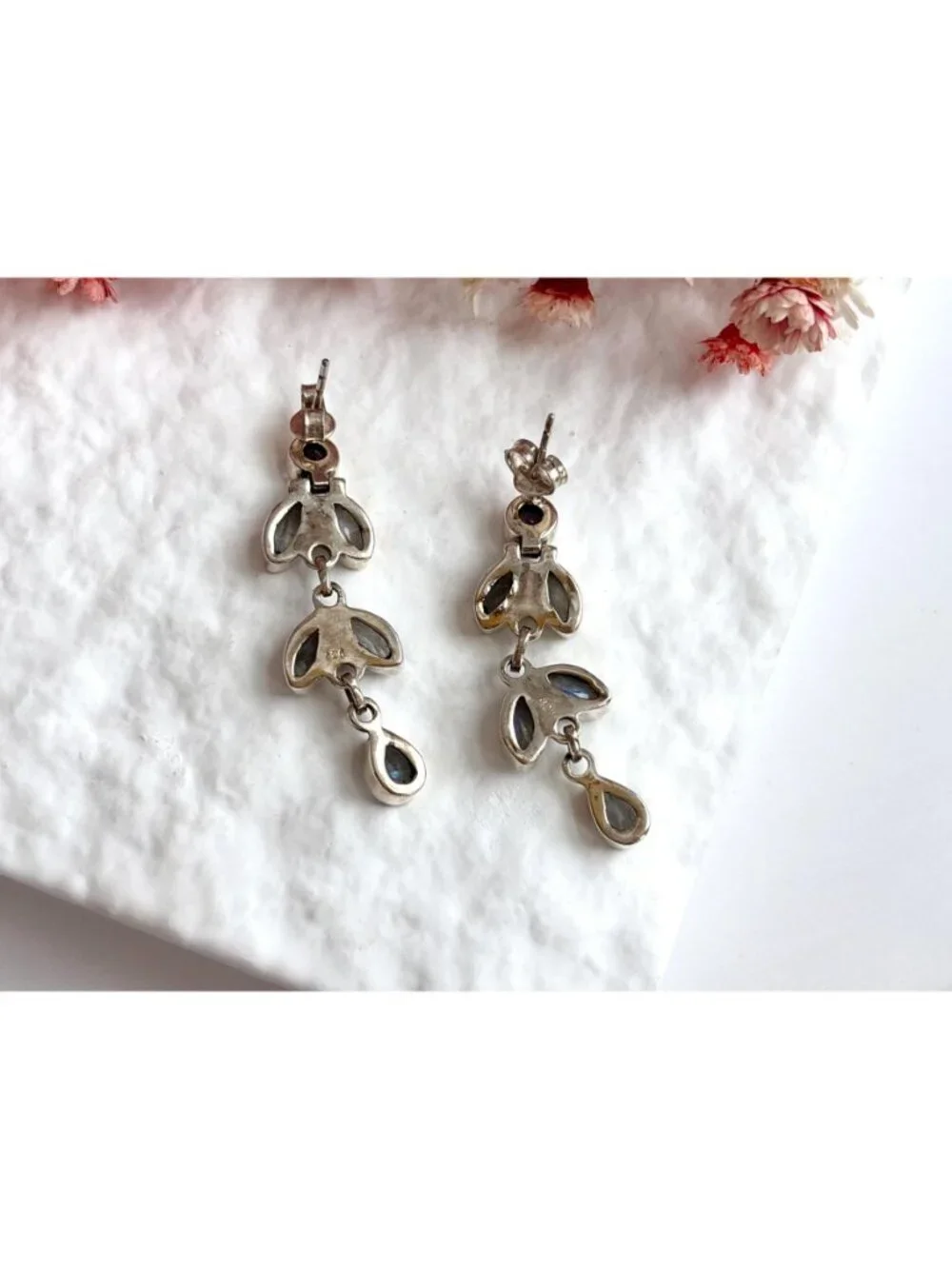Moonstone Marquise Gemstone Marquise Shaped Vintage Sterling Silver 925 Earrings